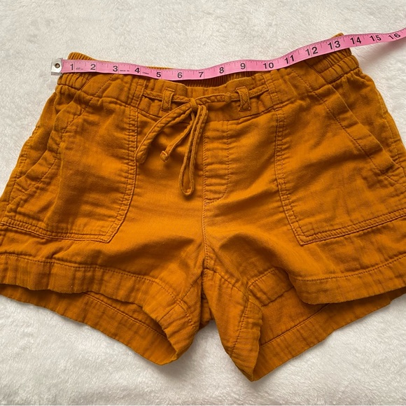 Mustard Orange Crinkled Styled Pull On Shorts - Picture 8 of 11